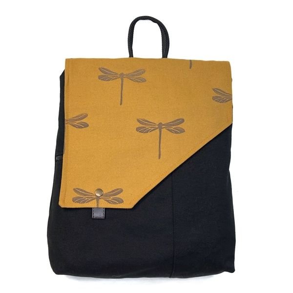 mochila de tela eco sostenible estampado de libélulas II